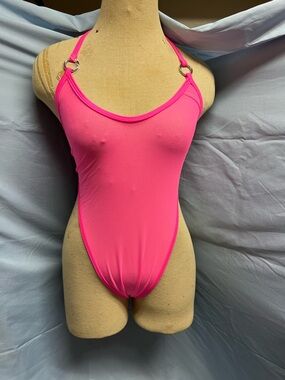 Women's Hot Pink Mesh Halter One-Piece Exotic Dance Wear
